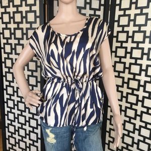 Collective Concepts Blue Animal Print Pocketed Top